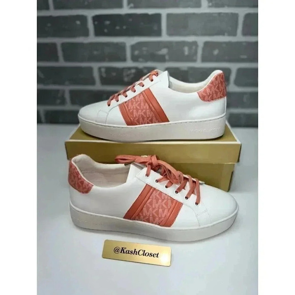 Michael Kors Shoes Poppy Leather and Logo Stripe Sneaker Size 10M - Picture 1 of 7